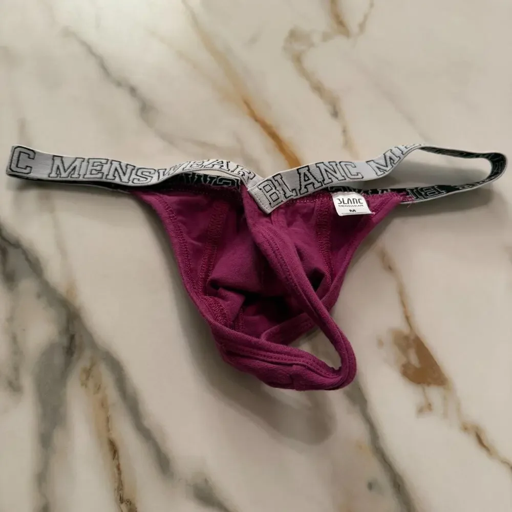 NEW Blanc Menswear Cotton BL4158 Sporty G-String Thong Color Purple Size Medium